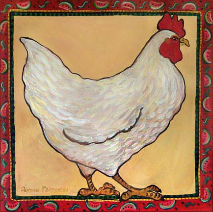 "White Hen - Red Border" by Suzanne Eitenne